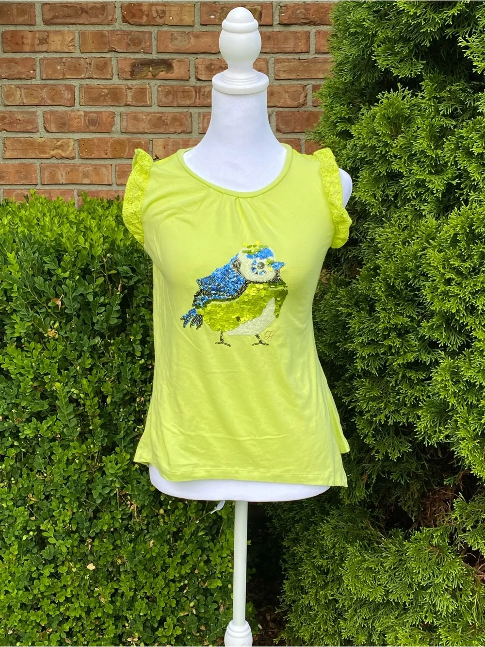 Bright Lime Green Sequin Bird Tank Top